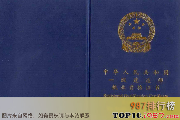 十大含金量最高的资格证书之一级建筑师证书
