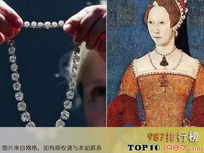 十大世界皇室珠宝之。玛利亚女王的“riviere ”和laperegrina 价值：1828224美元
