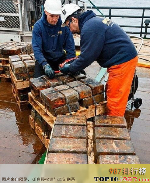 十大海底发现的神秘物体之61吨银砖