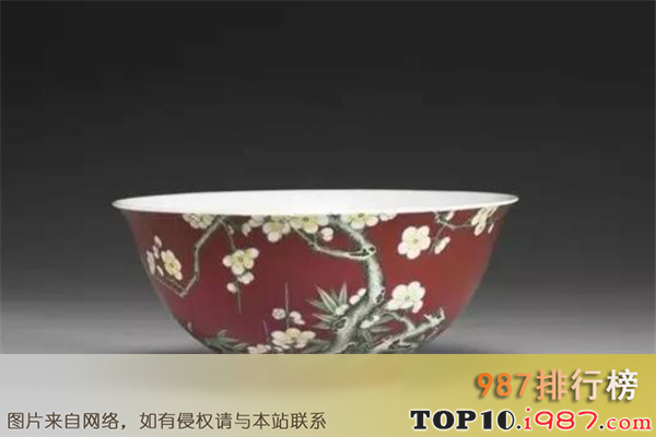 十大台北故宫珐琅彩瓷器之珐琅彩紅地梅竹碗