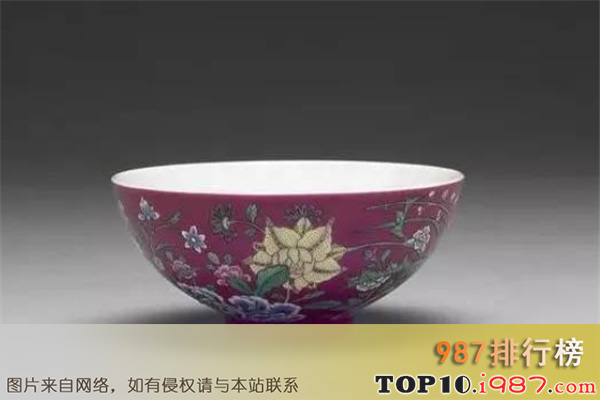 十大台北故宫珐琅彩瓷器之珐琅彩紫紅地花卉小碗