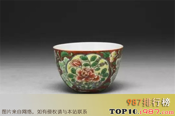 十大台北故宫珐琅彩瓷器之珐琅彩紅地开光花卉杯