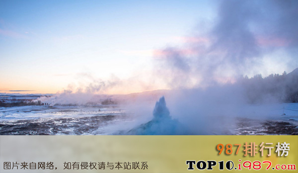 十大罕见自然奇观(第一在阿拉斯加）之间歇泉喷发(冰岛)