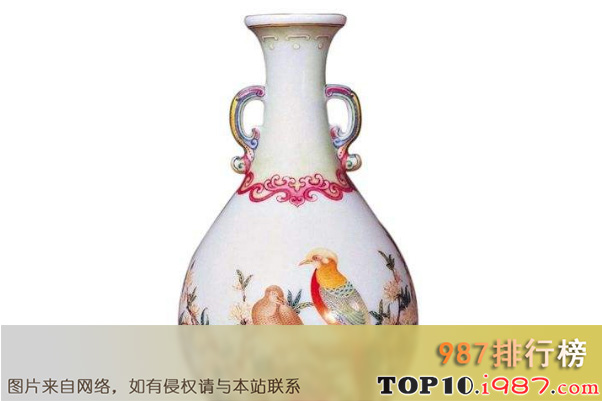 十大最顶级的瓷器之清乾隆珐琅彩古月轩锦鸡图双耳瓶
