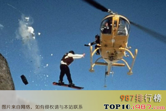 十大成龙电影危险镜头之滑雪跃跳直升机